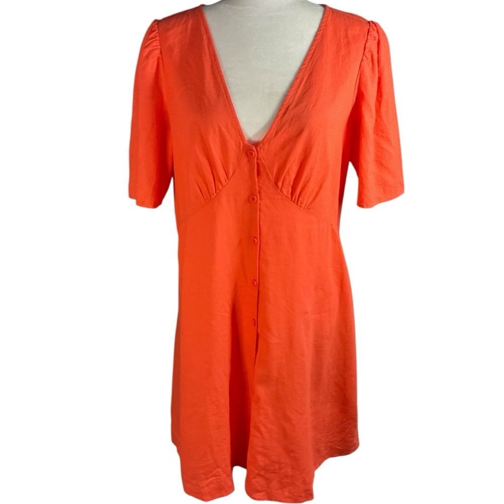 NWT Gap Linen-Blend Mini Dress Size L Blood Orange Lightweight Summer Dress - Picture 2 of 13